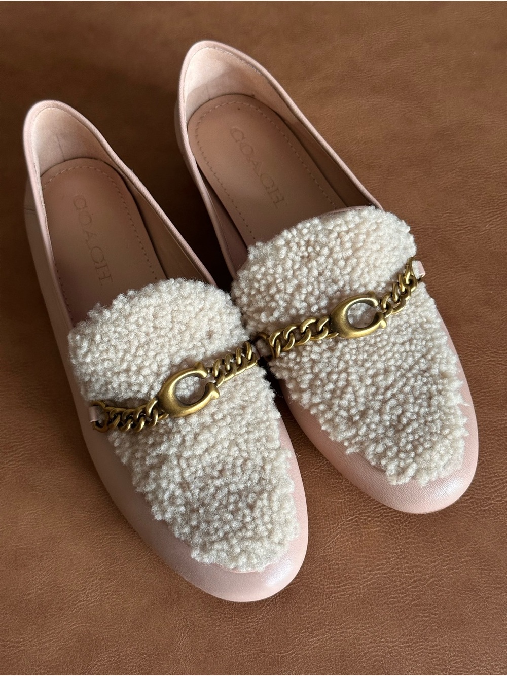 Coach Helena C Shearling Leather Loafers Pale Blush Pink 7.5B